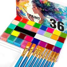 36 Colors Face Painting + Brushes, Professional Body Painting, Large Cream Color Face Painting Palette Set, Suitable For Halloween, Holiday Parties, Special Effect Costumes, Cosplay Makeup - Multicolor - View 10
