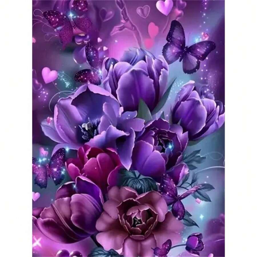 5D Purple Rose Art, Full Diamond Canvas, Diamond Art Painting Collage Handicraft, Handmade Gift, Suitable For Home, Office Wall Art, Diamond Pattern Can Help Add Interest To Your Decor. - 彩色 - 查看 1