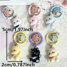 New 3D Cat Cartoon Bell Keychain Student Backpack Cute Pendant Girl Bag Accessories Girlfriend Gift - trắng - Xem 3
