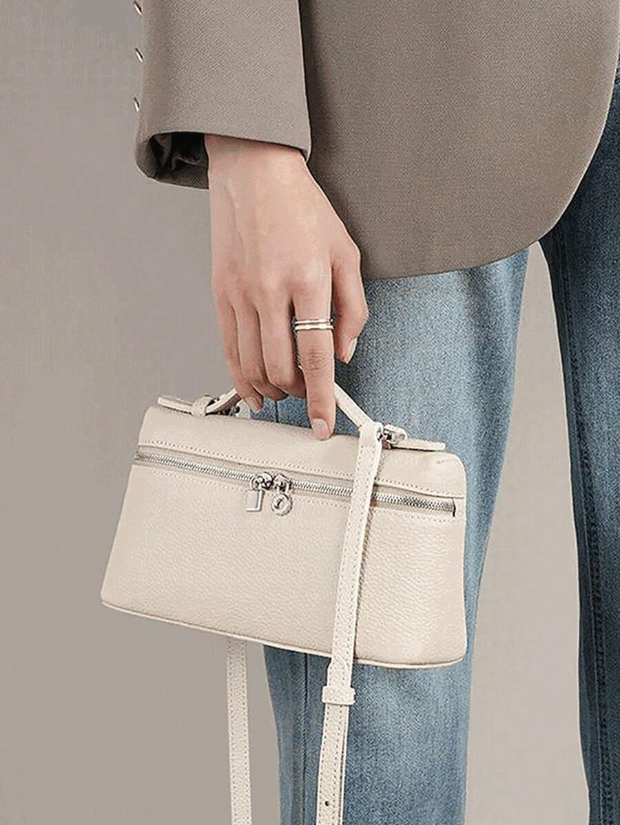 Dedoo 1个纯色荔枝纹PU方形斜挎包，女士小钱包，适合日常时尚搭配，时尚米黄色女士手提包