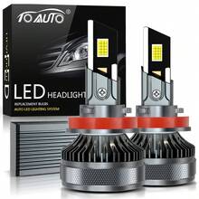 TOAUTO 2 件超亮 LED 汽车前灯和雾灯，35000lm，200W，高强度 6500K 白光，耐用铝制结构，自动四铜管涡轮汽车前灯，兼容 H11 H4 H7 H1 9005 9006 - 白色 - 查看 16
