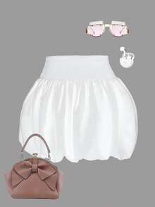 黑色芭蕾花蕾裙；女童夏季甜美高腰半裙法式蓬蓬灯笼裙。 - 白色 - 查看 2