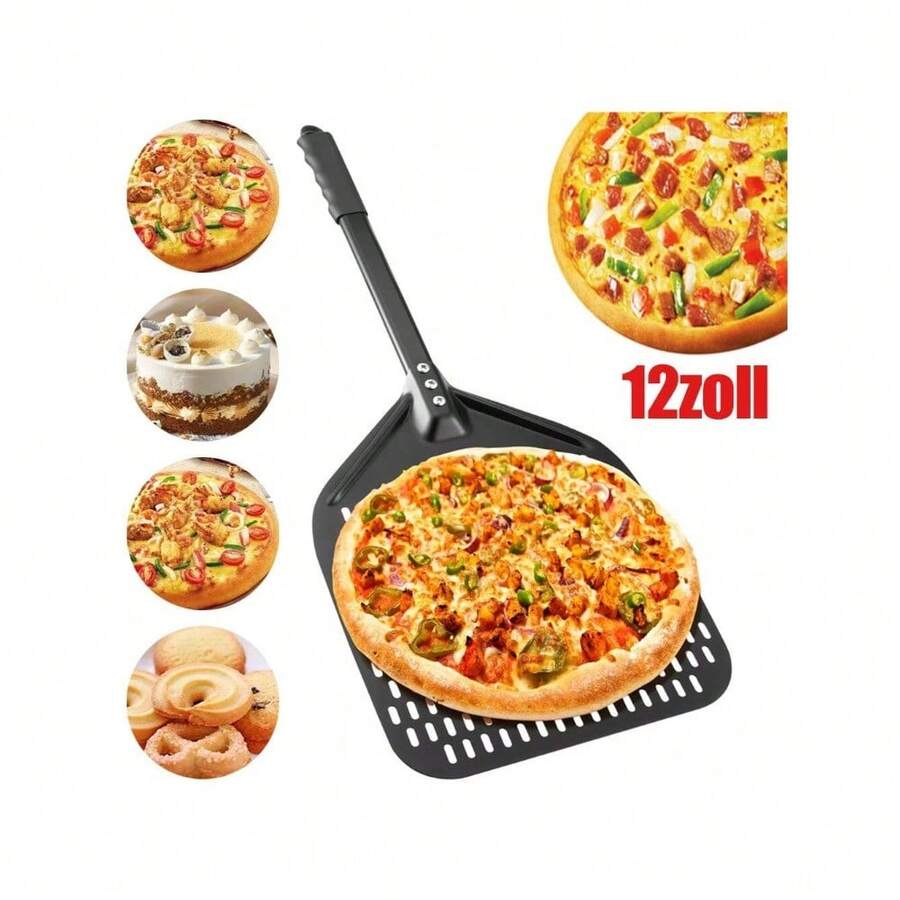 Pizzaschaufel mit breiter Auflagefläche und praktischem Lochdesign. Antihaftbeschichtung, robust und langlebig. Geeignet zum Backen von Pizza, Brot, Kuchen, Torten, Desserts usw. - Schwarz - Übersicht 1