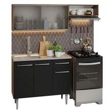 Emilly Madesa 05 Compact 165cm Kitchen Cabinet With Rustic/Black Sink - Brown and Black - View 2