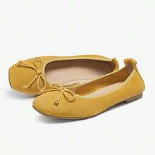 CAMEL CROWN Women's Casual Shoes, Spring Open-Toe Pumps, Elegant Small Leather Shoes, Bow-Tie Casual Versatile Commuting Shoes - Yellow - View 4