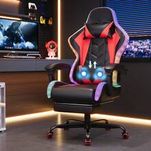 Devoko Gunji Massage Video Game Chair For Adults With Footrest, PU Leather Computer Desk Chair, Adjustable Backrest, High Back Support, Home Office Chair With Headrest And Lumbar Support - 紅色 - 查看 2