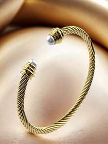 1pc 18K Gold Plated Stainless Steel Adjustable Cuff Bracelet, Elegant & Luxurious, Suitable As Gift For Family, Friends, Lover - Gold - View 3