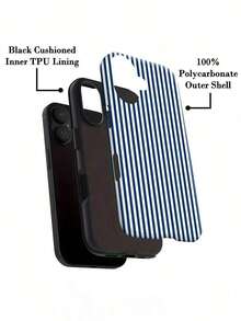 Funda para móvil con diseño de rayas verticales azul marino y blancas. Compatible con los modelos 16, 15, 14, 13, 12 y 11 Pro. Fabricada en TPU, resistente a golpes. Ideal como regalo para familiares, amigos, niños, cumpleaños, vacaciones de primavera, novios, novias y San Valentín. - Blanco - Ver 5