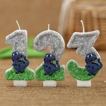 1 Pc Birthday Number Candle, Grey-Green Color-Blocked Cartoon Dinosaur Birthday Candle Cake, Sequin Candle Cake Decoration, Suitable For Boys' Anniversary Celebration Items - Multicolor - View 11