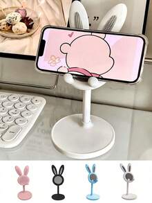 1pc Cute Phone Stand, Cartoon Rabbit Shaped Phone Holder, Bathroom Bathtubs Adjustable Folding Rabbit Shaped Phone Stand Compatible With Both Mobile Phones And Tablets, Suitable For Office Desktop, Bedside, Living Room, Study, Bedroom, Gifts Back To School