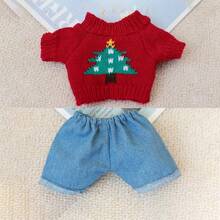 20厘米娃娃圣诞服装两件套（上衣+裤子），毛绒娃娃挂件雪花圣诞树毛衣套装，青少年娃娃万圣节圣诞派对用品娃娃（仅含娃娃衣服）