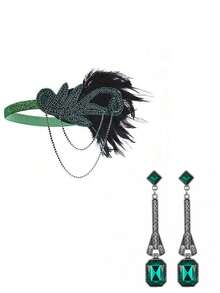 6件套1920年代风格女士优雅性感服装及配饰套装，高端配饰，适合单身派对、舞会、节日派对等场合。包括头饰、手套、手扇等。 - 彩色 - 查看 11