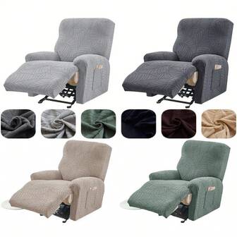 Juego de 4 fundas de sillón reclinable jacquard, fundas de sofá de 1 plaza de unicolor para todas las estaciones, funda de sofá cama relax