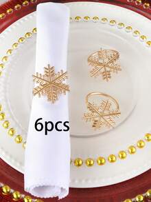 2/4/6 件金色雪花餐巾环，适用于圣诞节餐桌装饰餐巾架，经典雪花餐巾环，圣诞雪花餐巾夹 - 彩色 - 查看 8
