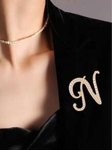 1pc 26 English Letter Pearl Brooch Pin, Fashion Versatile Clothing Anti-Slip Decoration, Scarf Clip, Shoes, Hat Accessory, Retro - Yellow Gold - View 31