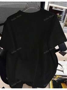 Blusa casual de estilo callejero de moda con cuello redondo, manga corta y estampado de dibujos animados - Negro - Ver 2
