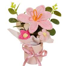 Ramos de flores de ganchillo hechos a mano, tela tejida de ganchillo, ramo de tulipán rosa para decoración del hogar y regalo para mujer, esposa, mamá, 1. - Rosa - Ver 2