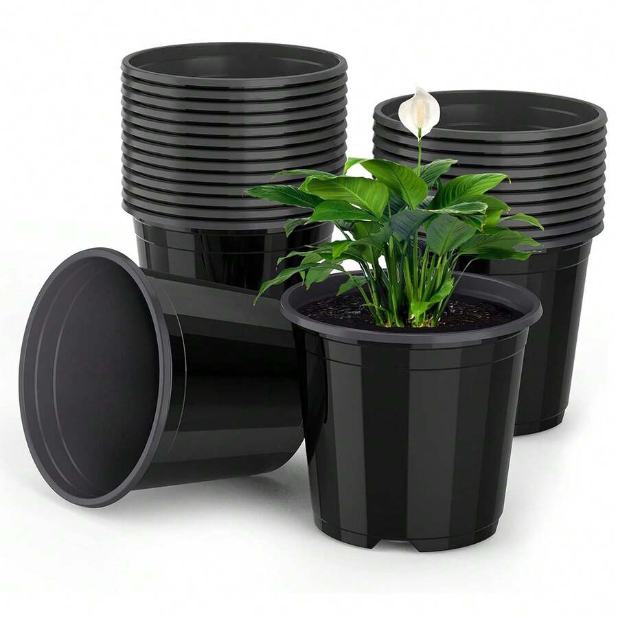 5 Pack 10 Pack Heavy Duty Premium Plastic Nursery Plant Container Garden Planter Pot, Flower Herb Vegetable Garden Grow Pots For Outdoor And Indoor Use, Black, Multiple Size - 黑色 - 查看 1