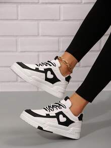 2025春季新款女童黑白学生板鞋时尚百搭休闲运动鞋ins滑板鞋 - 黑與白 - 查看 2