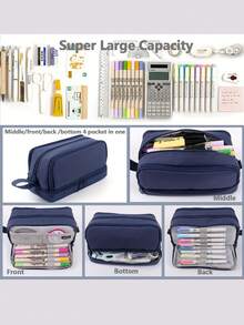 定制双层双拉链铅笔盒，多功能铅笔袋，简约纯色大容量，学校/办公室文具收纳袋，可作化妆包使用，可爱铅笔袋，小学生文具包，旅行收纳包 - 彩色 - 查看 4