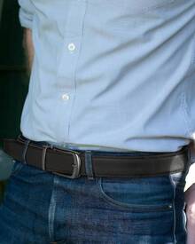 BOSTANTEN Belt Men Leather Reversible Belts Men 1 3/8 Casual Dress Pants, Two-In-One Belt - 012-斜紋黑色 - 查看 2