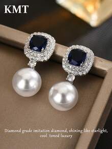 KMT 2 đôi bông tai hợp kim đồng đính đá Cubic Zirconia và ngọc trai giả, kiểu dáng hình học thanh lịch, phụ kiện thời trang cao cấp dành cho nữ, phù hợp cho tiệc tùng và các dịp lễ hội. - Ngọc trai vuông - Xem 7