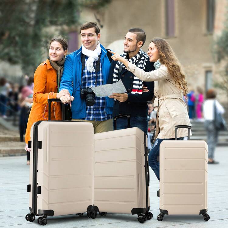 Hueas 3-Piece Carry-On Luggage Set,Expandable ABS+PC Lightweight Hard Shell Suitcases With Spinner Wheels&TSA Lock,Portable Travel Bag And Toiletry Bag,White - Màu be - Xem 3