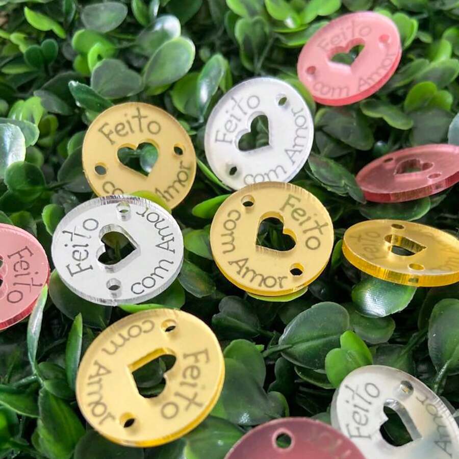 Acrylic Tags 1.5cm Written: Made With Love And Hollow Heart With 25 Units - Vàng - Xem 1