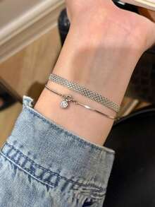 2pcs/Set Titanium Steel Non-Fading Braided Gold Color Strap Bracelet, Vintage Chic Luxury Accessories For Women - Multicolor - View 9