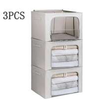 3X Foldable Clothes Storage Bags – Large Fabric Zipper Organizers With Clear Window & Handles (50x40x33cm) Box Set - Default - View 2