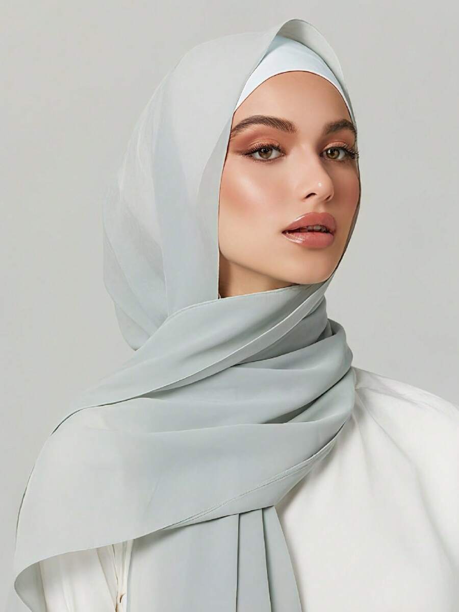 1 Stück Damen Lässig einfarbiger weicher Modal Rüschen Saum Kopftuch, konservatives einfarbiges Tuch geeignet für den täglichen Gebrauch - marineblau - Übersicht 1