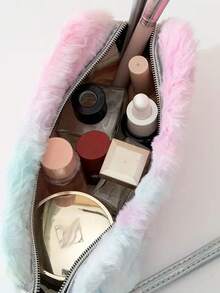 Borsa cosmetica alla moda a forma di gatto cartoni animati - spaziosa, in morbido peluche con cerniera, design portatile ottagonale, adatta per la casa e i viaggi