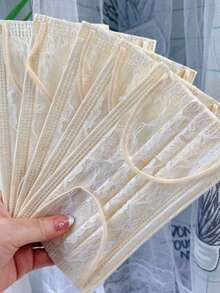 10pcs Disposable Lace Mesh 4-Layer High-Quality Fashion Breathable Sunscreen Dust Mask - Multicolor - View 3