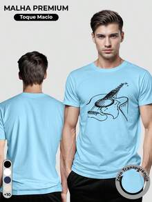 Men's 100% Cotton T-Shirt With Guitar Print - Baby Blue - View 2