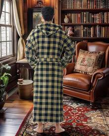 Mens Robe With Hood, Plush Fleece Hooded Mens Bathrobe, Big And Tall Bath Robe For Menhalloween - Military Buffalo Check - View 3