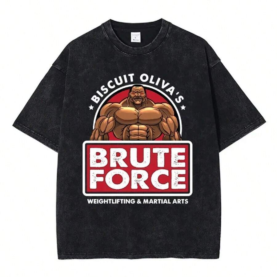 Vintage Washed Anime Baki The Grappler Hanma Yujiro Graphic Print T-Shirt Men Manga Casual Oversized T Shirt Unisex Streetwear2 - 黑色14 - 查看 1