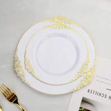 40pcs Vintage Gold Floral Decorative Plates, Suitable For Thanksgiving Gatherings, Serving Salad, Cake, Candy, Indoor & Outdoor Use, Reusable After Washing, Great For Parties And Weddings