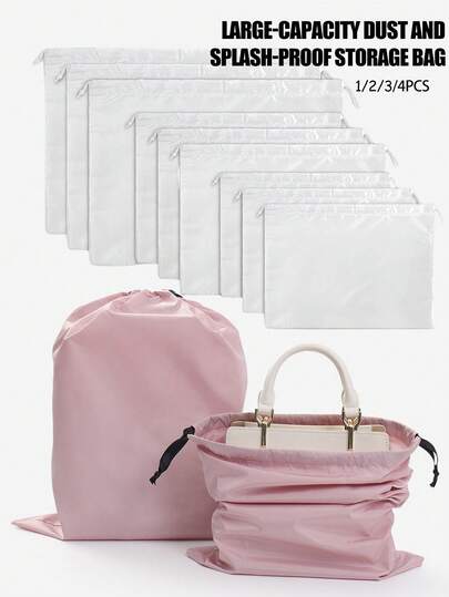 Dammpåsar i polyester för handväskor, damm- och fukttäta förvaringspåsar med dragsnöre, finns i olika storlekar för stora, medelstora och små väskor, förvaringspåsar för kläder och sko, perfekta för förvaring och organisering av resesaker.