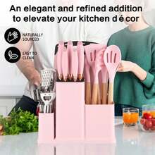 20PCS Silicone Stainless Steel Cooking Utensils-Multifunctional Kitchen Utensil Set, Wooden Handles Kitchen Gadgets Tools Set,Stainless Steel Kitchen Gadgets Accessories, Chef Knife Set,Perfect Kitchen Cooking Tools - Hồng - Xem 6