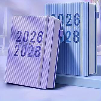 2026-2028 3-årig månadsplanerare - januari 2026-dec 2028 med datumfunktion, snygg design och bärbar storlek för personliga ändamål (rosa, lila, blå, svart), modernt randigt omslag, stängning