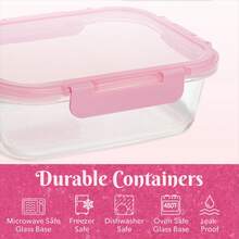 Paris Hilton 2-Piece Glass Leak-Proof Food Storage Containers, 4.3 Cup Capacity, Pink - 預設 - 查看 2