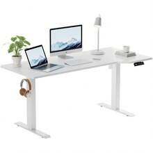 Devoko Gunji 160/180 Cm Height Adjustable Desk, L-Shaped Electric Standing Desk, Height Adjustable, Electric With 4-Function Memory, Ergonomic Gaming Table With Cable Management Tray, Hooks - White - View 2