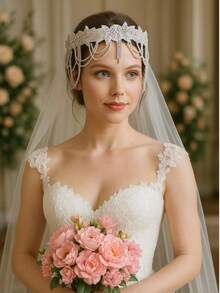 BABEYOND 1920s Flapper Headpiece Roaring 20s Headband Great Gatsby Headband Chain For Women Vintage Hair Accessory - trắng - Xem 2