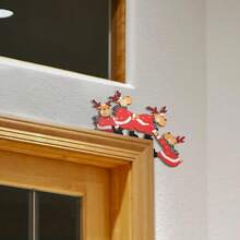 1 buc Decor interesant de Crăciun cu cadru de colț, sculptură decorativă vintage din lemn, decor de colț pentru ușă de sufragerie/birou, articole pentru petreceri de Crăciun