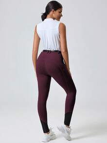 Women's Knitted Silicone Print Equestrian Pants - Burgundy - View 7