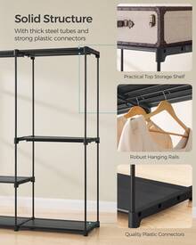 SONGMICS Portable Closet, Freestanding Closet Organizer, Clothes Rack With Shelves, Hanging Rods, Storage Organizer, For Cloakroom, Bedroom, 80.7 X 17.1 X 65.4 Inches - 黑色 - 查看 5