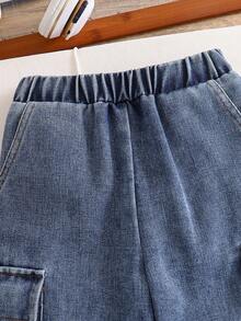 幼儿字母印花保暖圆领运动衫和牛仔裤套装 - 白色 - 查看 6