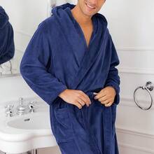 Mens Robe With Hood, Plush Fleece Hooded Mens Bathrobe, Big And Tall Bath Robe For Menhalloween - Navy Blue - View 4