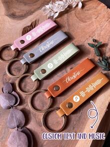 1pc Personalized Name Leather Keychain, Customized Text Music Code Design Key Ring, Minimalist Bag Charm, Car Key Accessory, Gift For Friends And Family - Multicolor - View 8