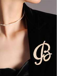 1pc 26 English Letter Pearl Brooch Pin, Fashion Versatile Clothing Anti-Slip Decoration, Scarf Clip, Shoes, Hat Accessory, Retro - Yellow Gold - View 5
